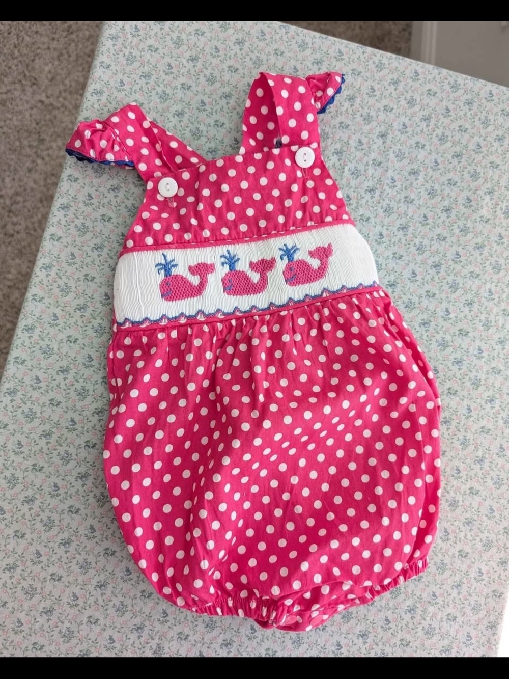 Pink Polka Dot Smocked Whale Baby Bubble